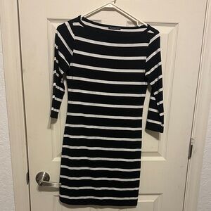 Soprano Black and White Striped Long Sleeve Boatneck Dress